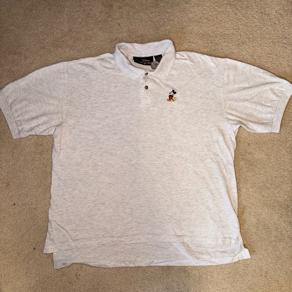 Vintage DISNEY ORIGINALS Mickey Mouse Polo Shirt Light Gray Heather Size XL